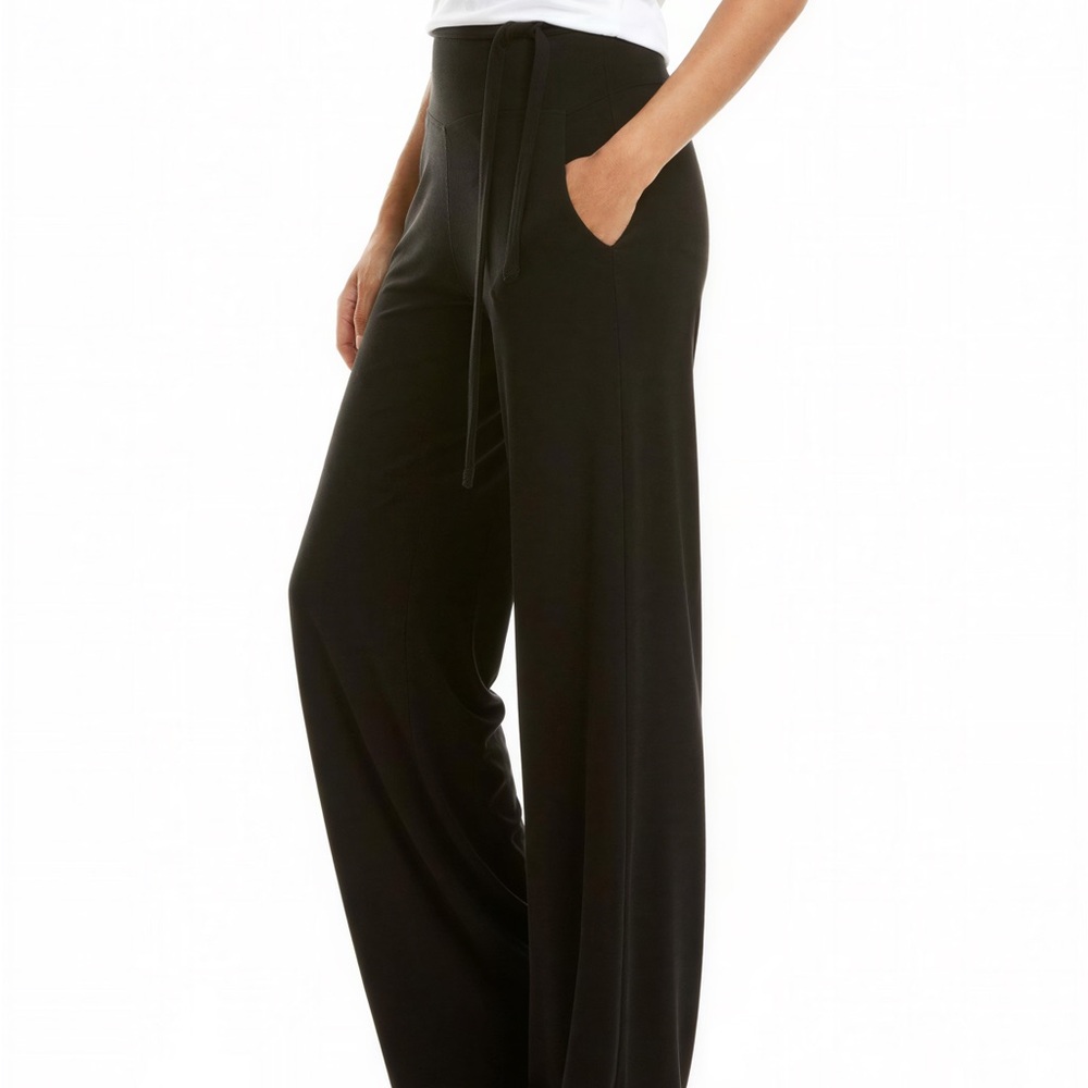 Joseph Ribkoff Palazzo Wide Leg Pants Black Size 16 Boho Flowy Sheer NWT $215.00